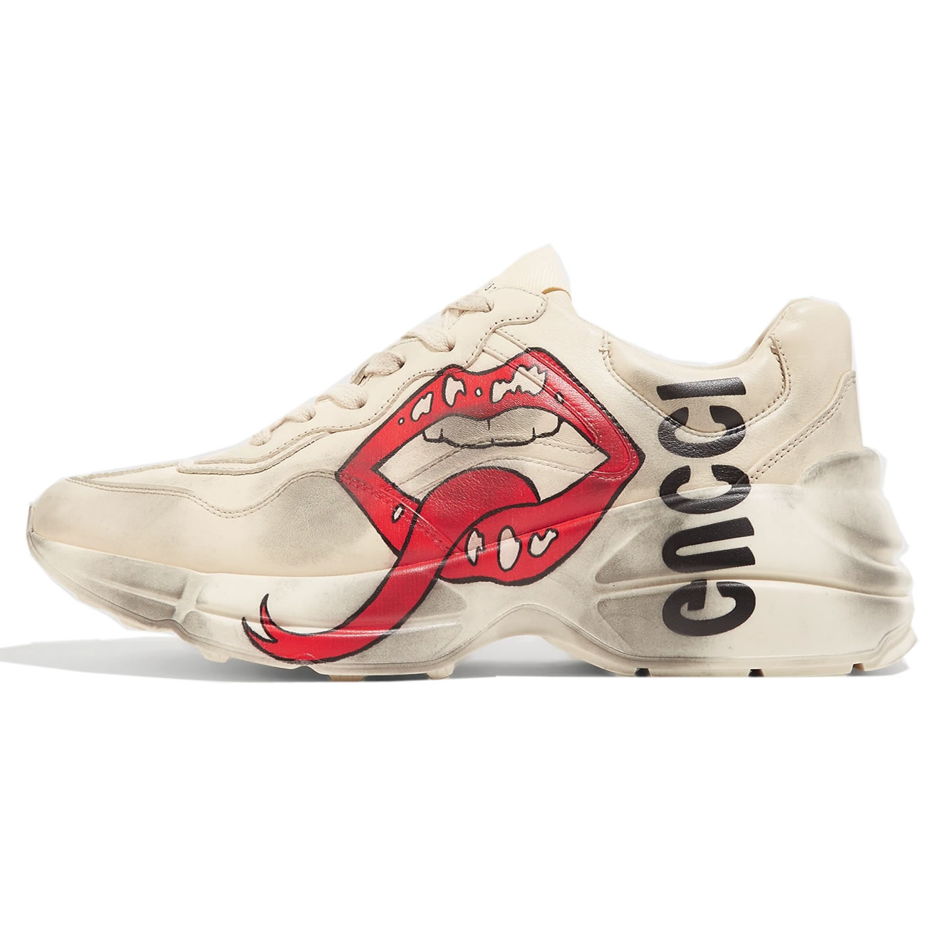 Gucci Rhyton Logo Print Leather Sneakers 1102221 (1) - newkick.vip