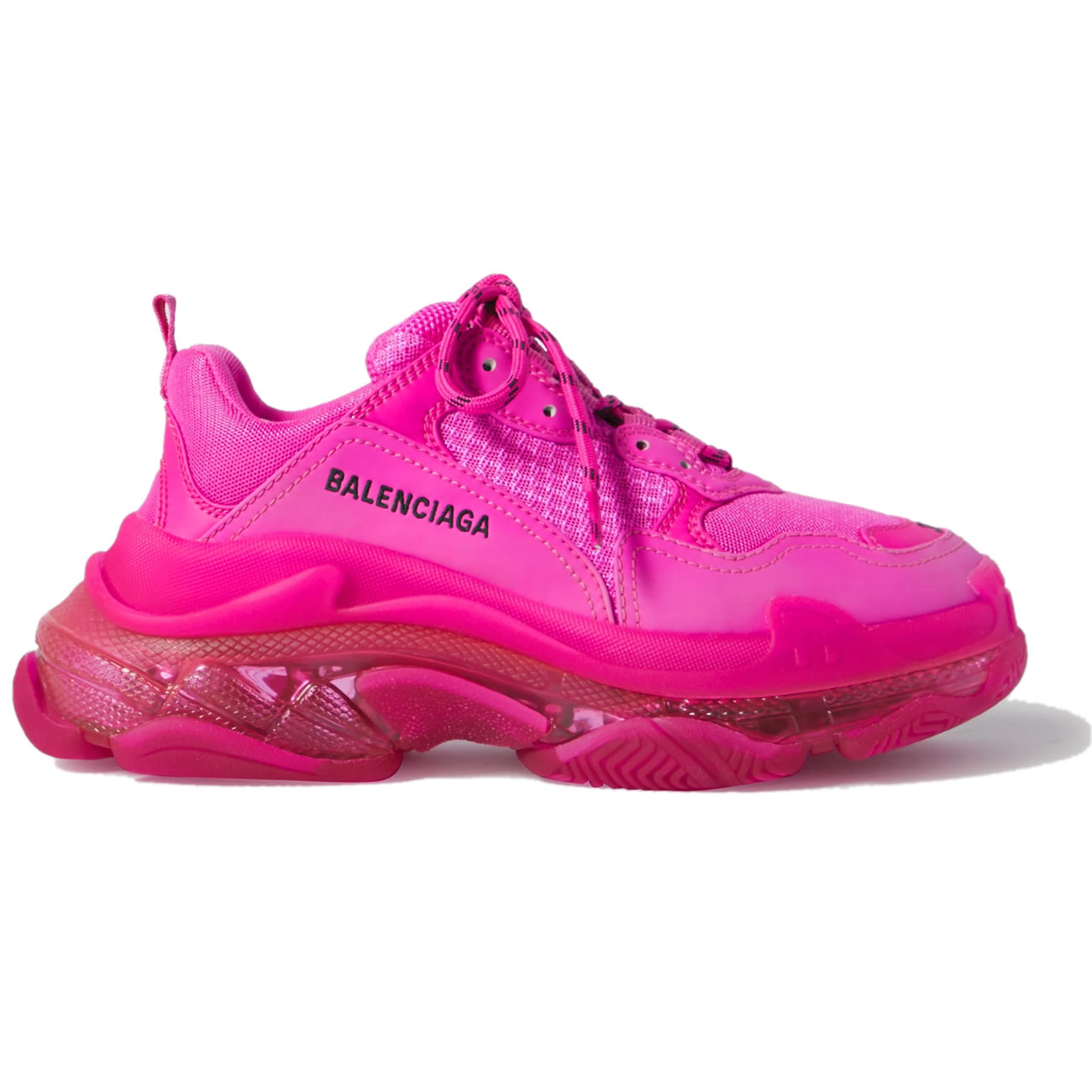 Balenciaga Triple S Pink Clear Sole Logo Embroidered Foam Mesh Sneakers (1) - newkick.vip