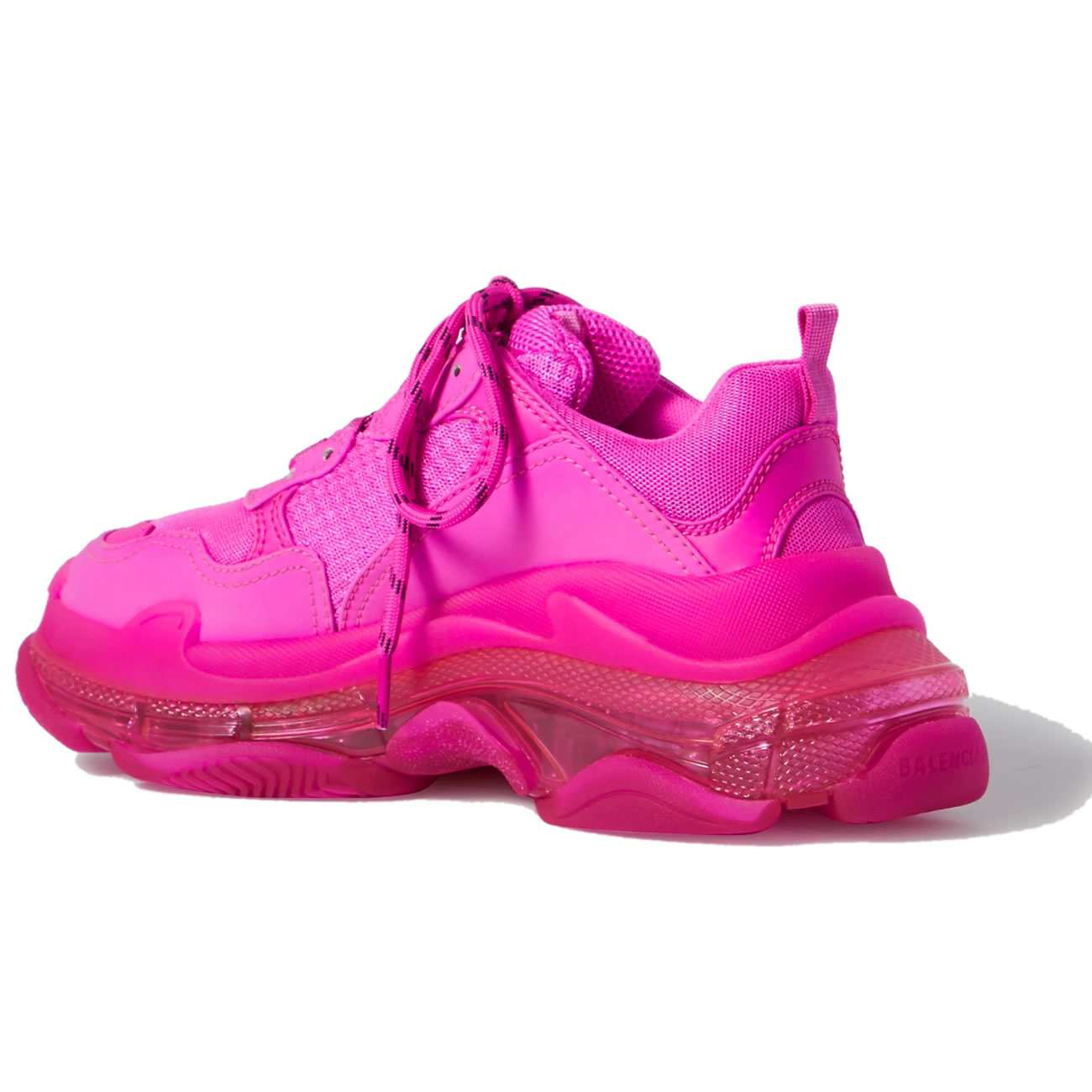 Balenciaga Triple S Pink Clear Sole Logo Embroidered Foam Mesh Sneakers (2) - newkick.vip