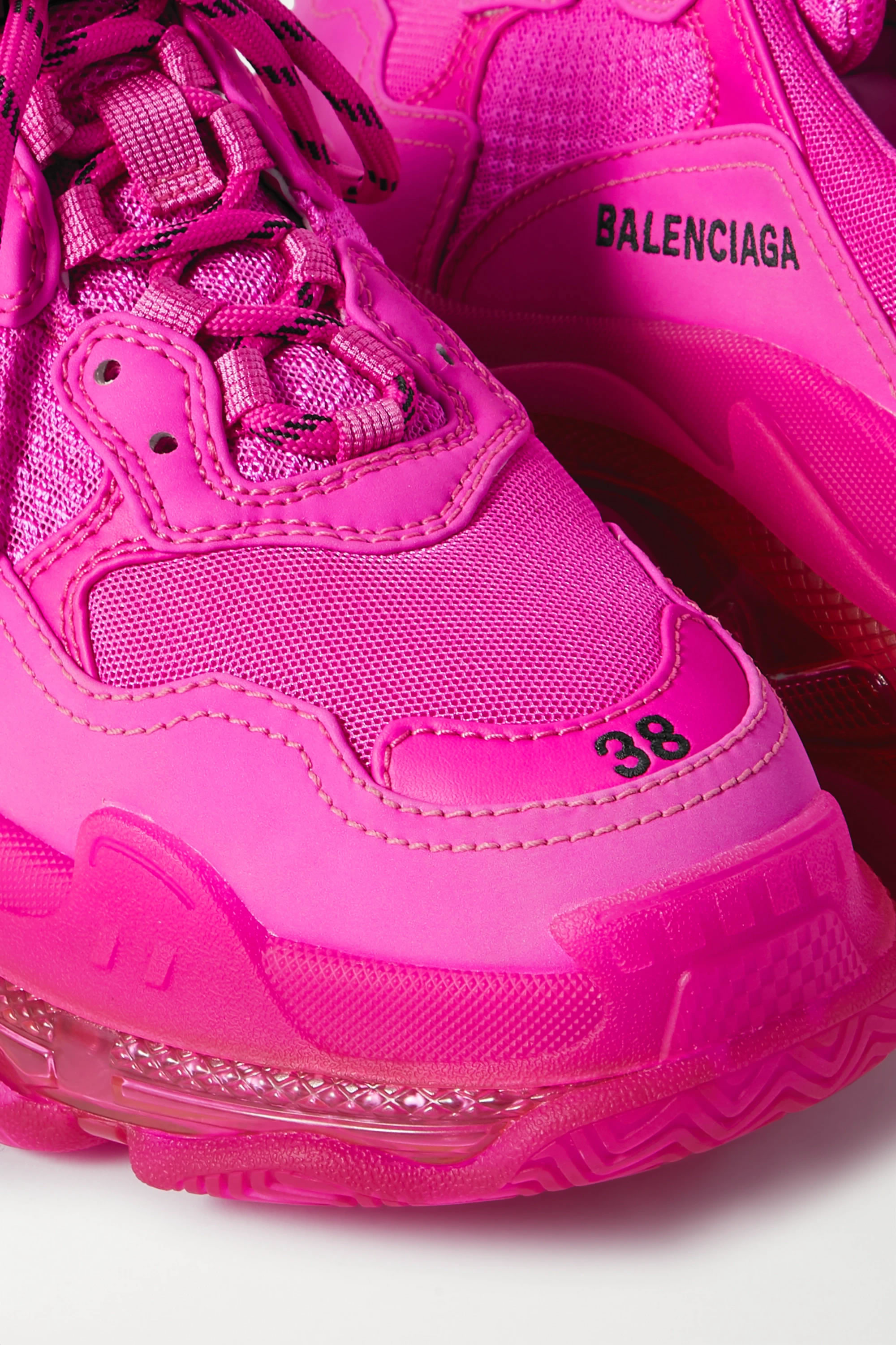 Balenciaga Triple S Pink Clear Sole Logo Embroidered Foam Mesh Sneakers (3) - newkick.vip