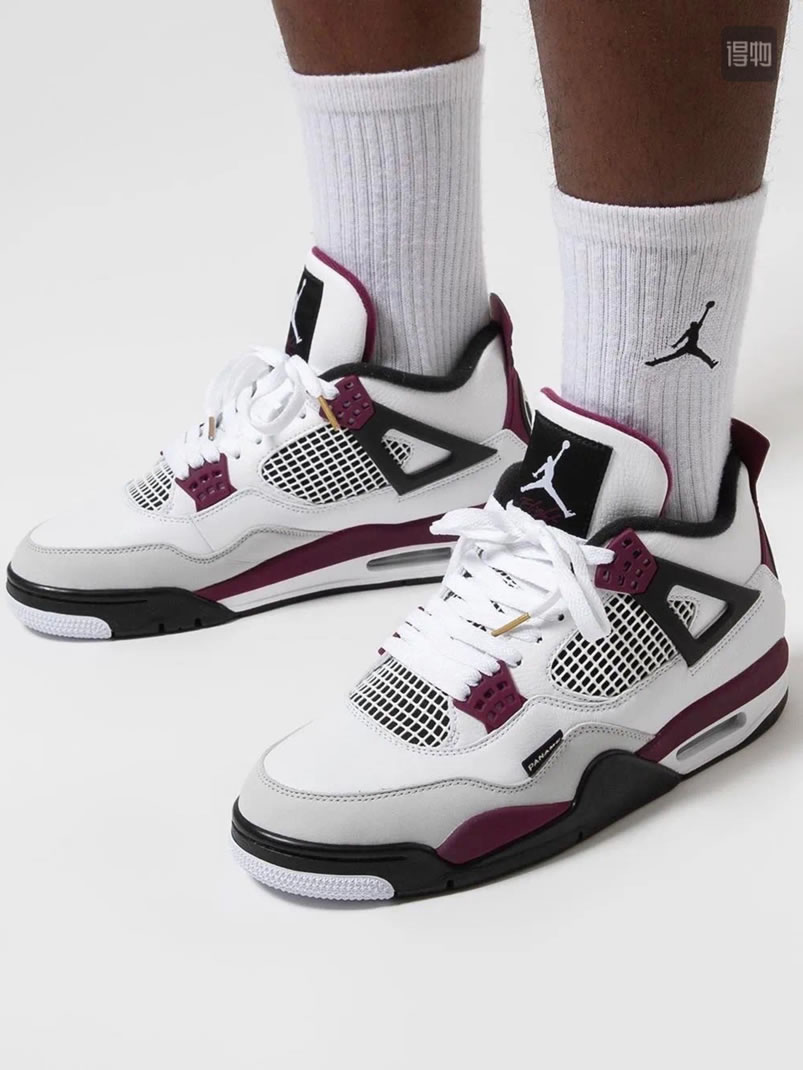 Air Jordan 4 Retro Paris Saint Germain Psg Neutral Grey Bordeaux On Feet Cz5624 100 (1) - newkick.vip