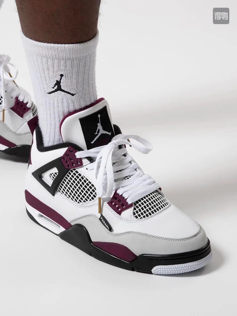 Air Jordan 4 Retro Paris Saint Germain Psg Neutral Grey Bordeaux On Feet Cz5624 100 (3) - newkick.vip