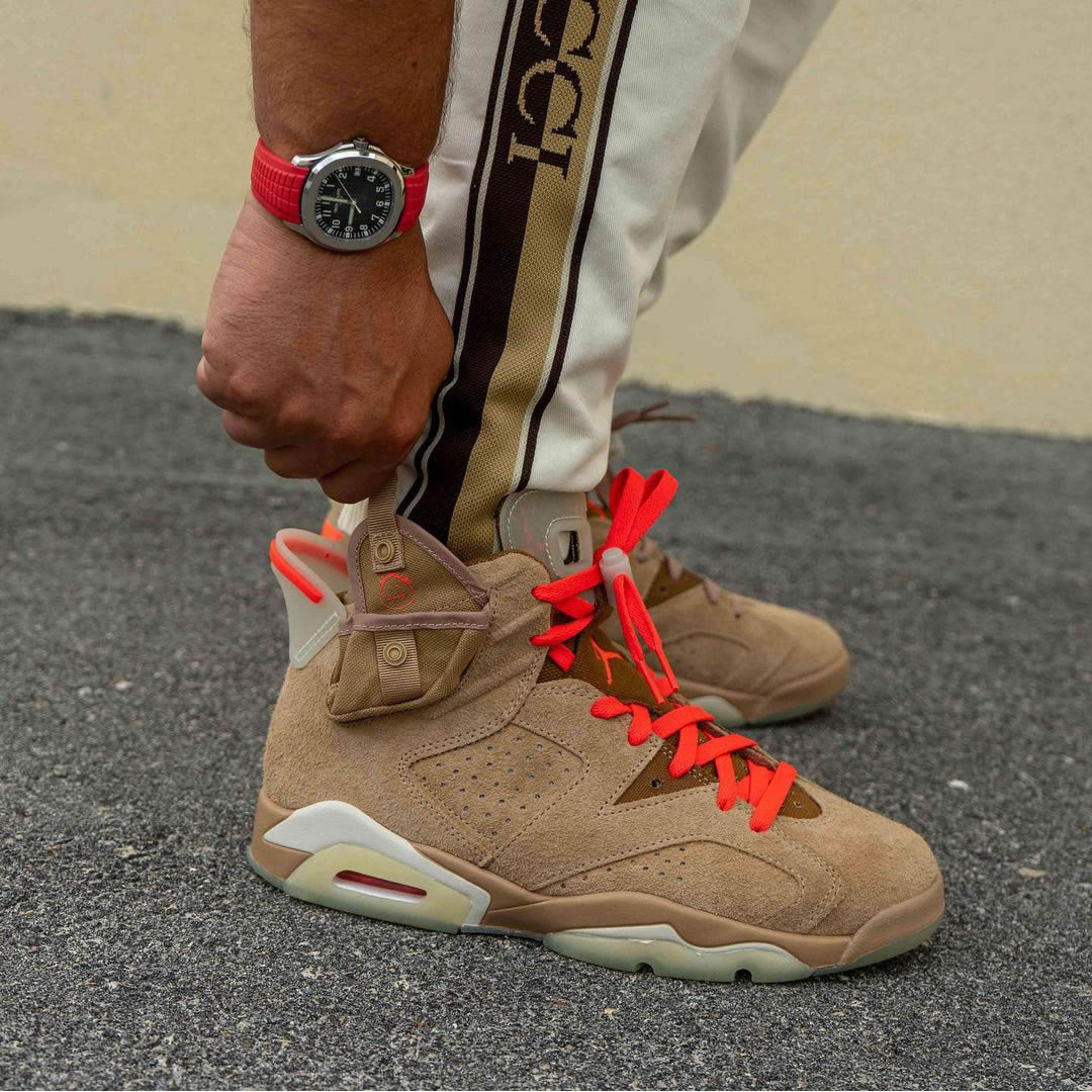 Travis Scott Air Jordan 6 Retro British Khaki On Feet Dh0690 200 (4) - newkick.vip