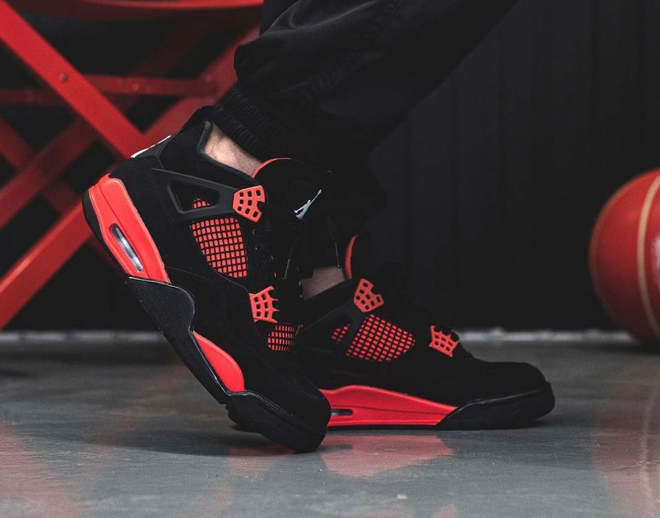 Air Jordan 4 Red Thunder Black White Red Ct8527 016 On Feet (2) - newkick.vip