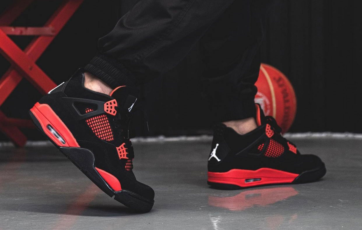 Air Jordan 4 Red Thunder Black White Red Ct8527 016 On Feet (3) - newkick.vip