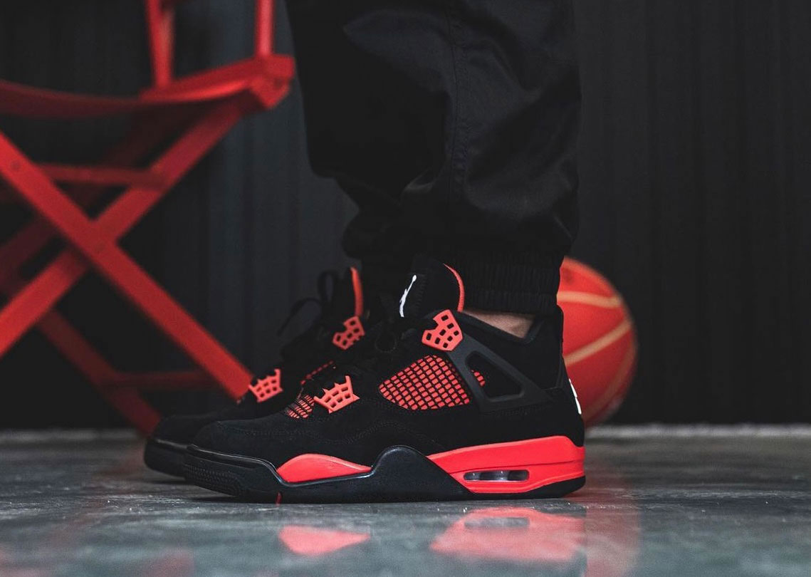 Air Jordan 4 Red Thunder Black White Red Ct8527 016 On Feet (5) - newkick.vip