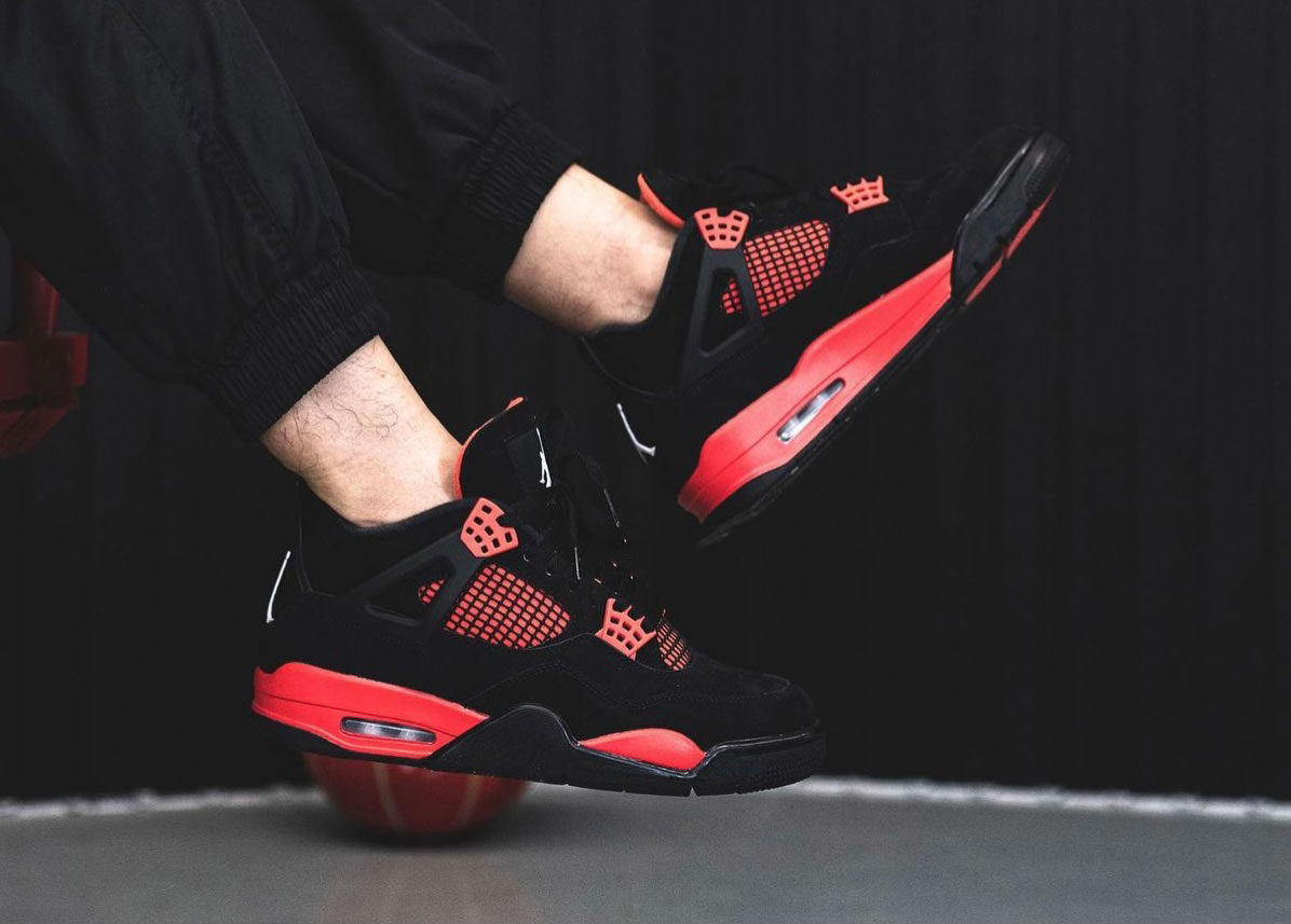 Air Jordan 4 Red Thunder Black White Red Ct8527 016 On Feet (6) - newkick.vip