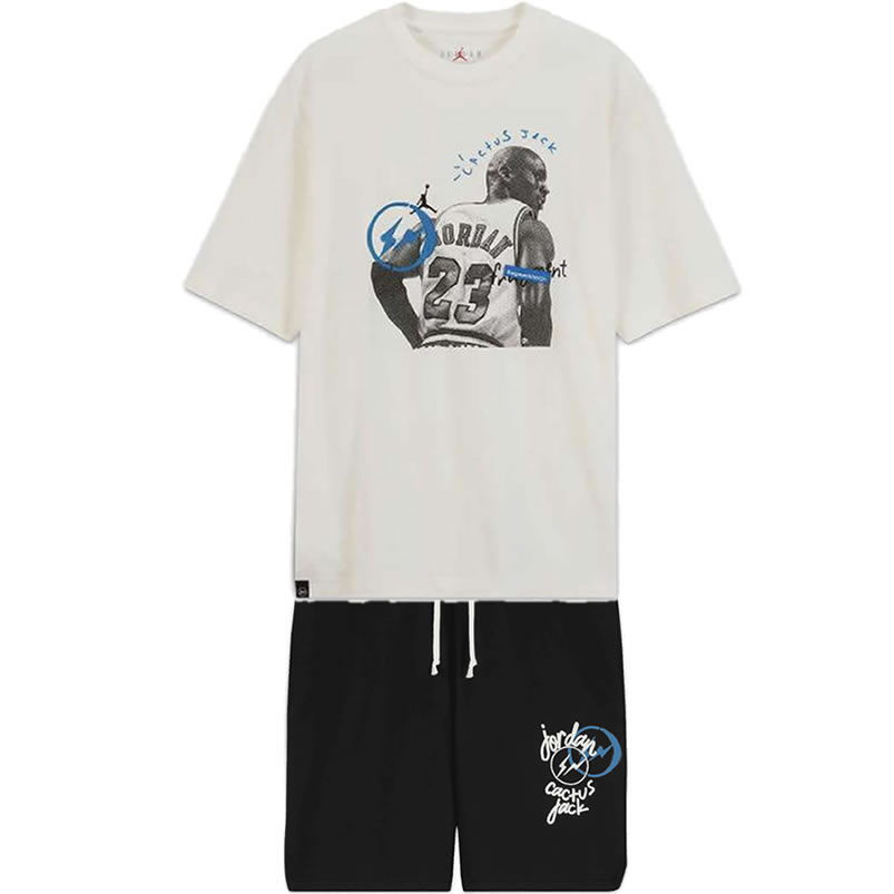 Travis Scott Cactus Jack Jordan T Shirt Khaki Desert White Shorts Black (1) - newkick.vip