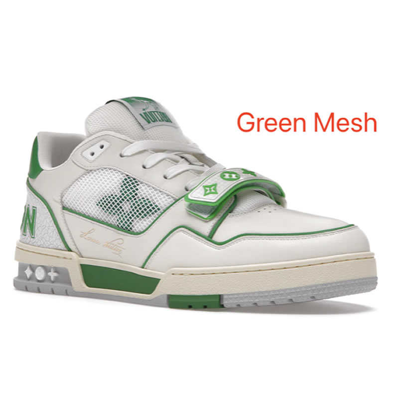 New L V Trainer Sneaker Shoes Green Mesh (1) - newkick.vip