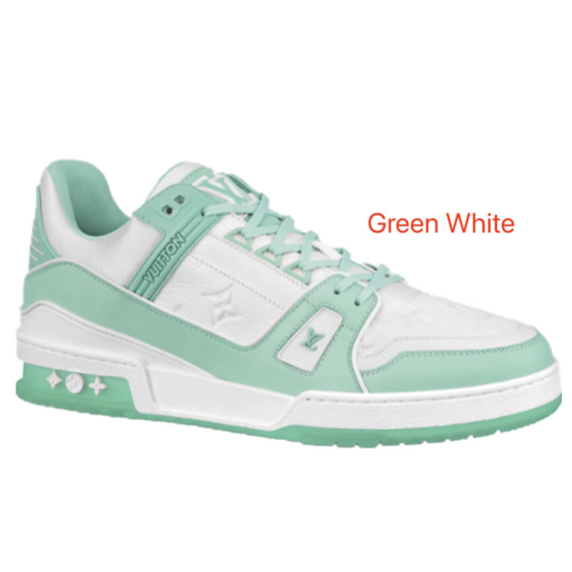 New L V Trainer Sneaker Shoes Green White (1) - newkick.vip