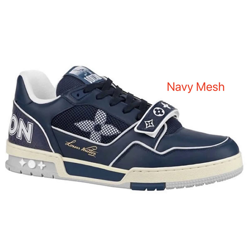 New L V Trainer Sneaker Shoes Navy Mesh (1) - newkick.vip