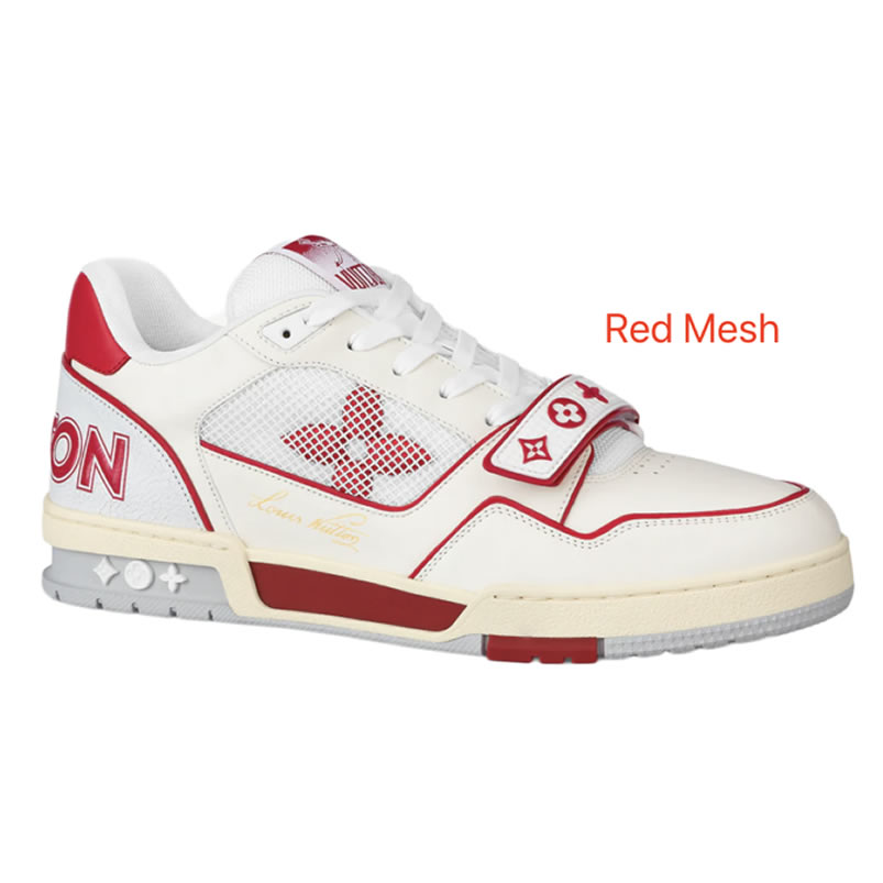 New L V Trainer Sneaker Shoes Red Mesh (1) - newkick.vip