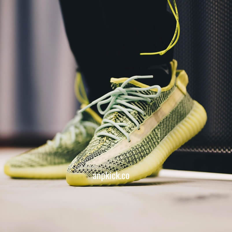 Adidas Yeezy Boost 350 V2 Yeezreel Reflective Green Black On Feet Release Date Fw4130 (3) - newkick.vip