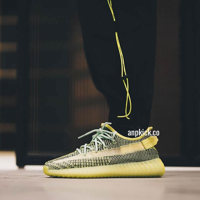 Adidas Yeezy Boost 350 V2 Yeezreel Reflective Green Black On Feet Release Date Fw4130 (4) - newkick.vip