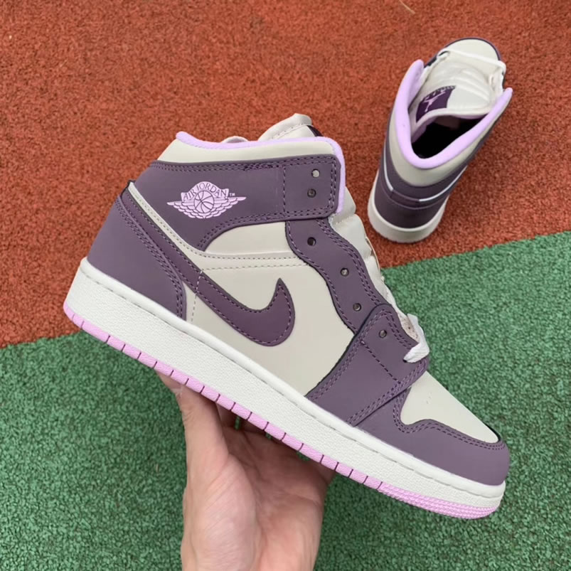 Air Jordan 1 Mid GS 'Pro Purple / Desert Sand' Shoes For Women 555112-500 Pics