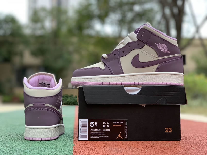 Air Jordan 1 Mid GS 'Pro Purple / Desert Sand' Shoes For Women 555112-500 Pics