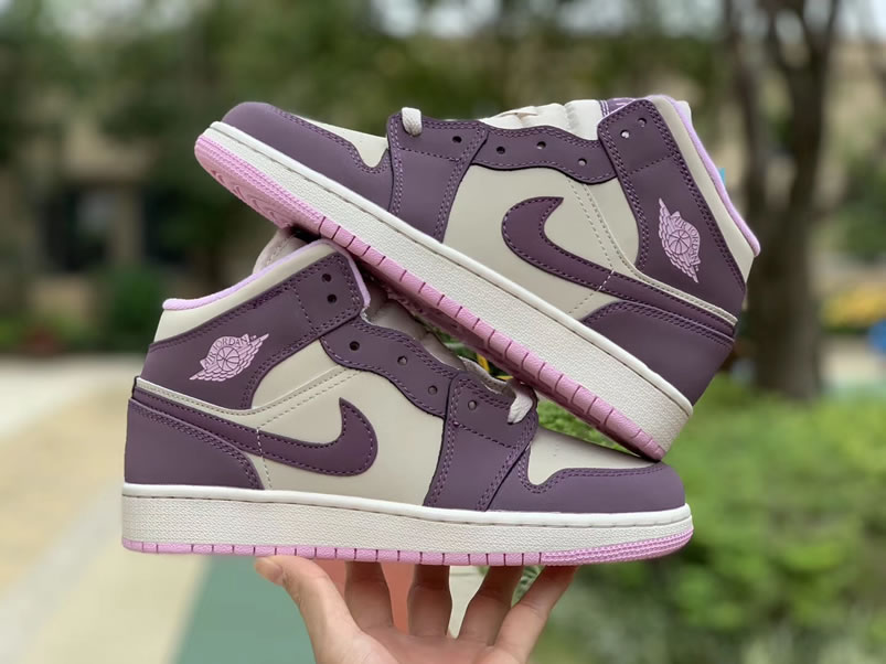 Air Jordan 1 Mid GS 'Pro Purple / Desert Sand' Shoes For Women 555112-500 Pics