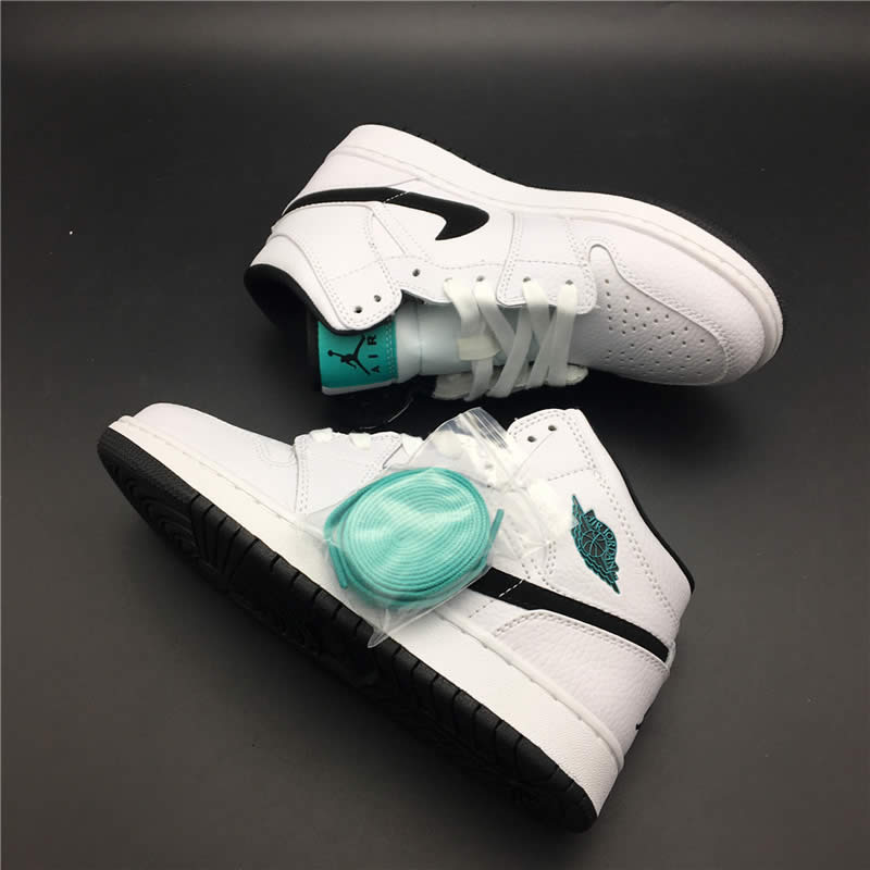 Air Jordan 1 Mid GS Womens 'Hyper Jade' AJ1 Black/White/Green 554725-122