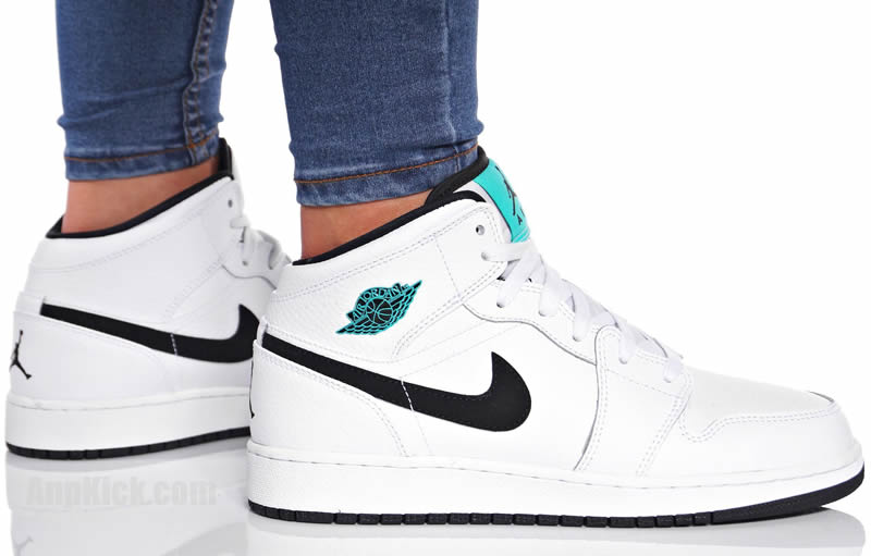 air jordan 1 mid gs womens hyper jade aj1 black white green on feet