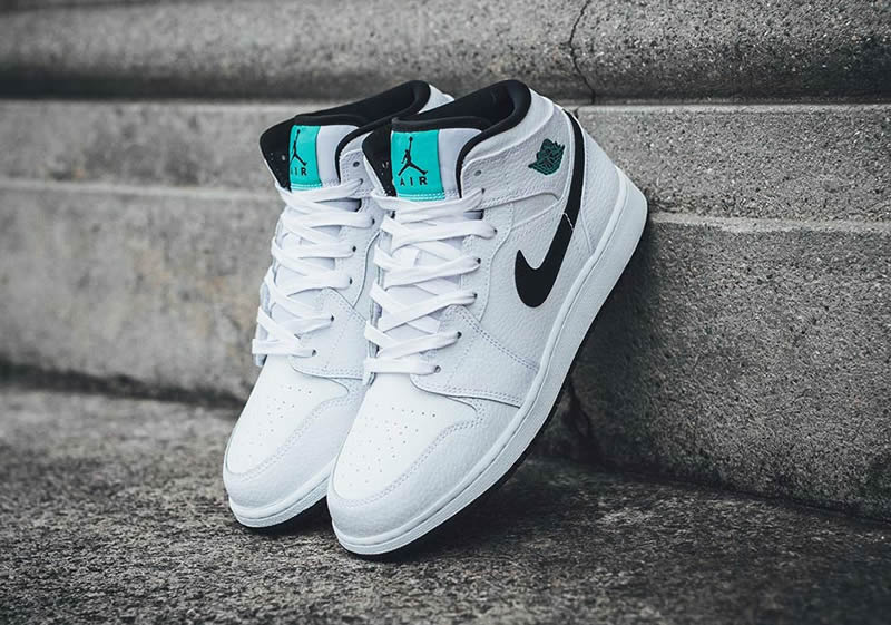 air jordan 1 mid gs womens hyper jade aj1 black white green