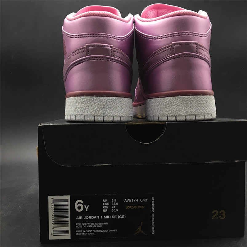 Air Jordan 1 Mid SE 'Pink Rise' AJ1 Kids GS Shoes AV5174-640 Pics