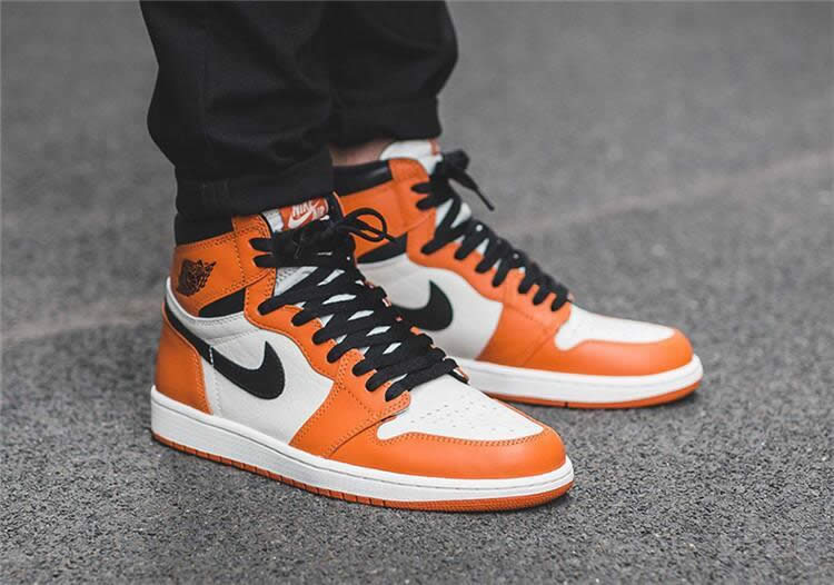 air jordan 1 orange retro high og shattered backboard away on feet