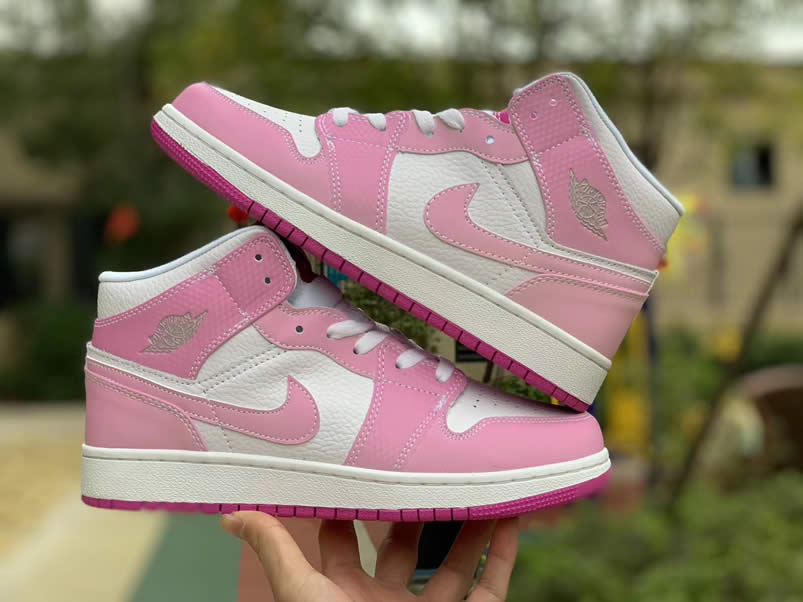 Air Jordan 1 Retro Custom Mid Gs Womens Pink Light Bone Chameleon 555112 Id (11) - newkick.vip