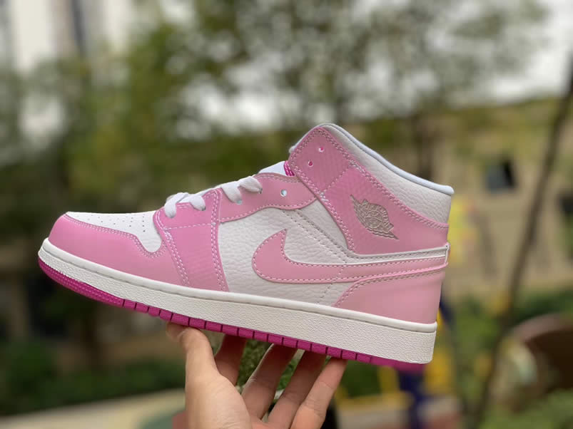 Air Jordan 1 Retro Custom Mid Gs Womens Pink Light Bone Chameleon 555112 Id (12) - newkick.vip