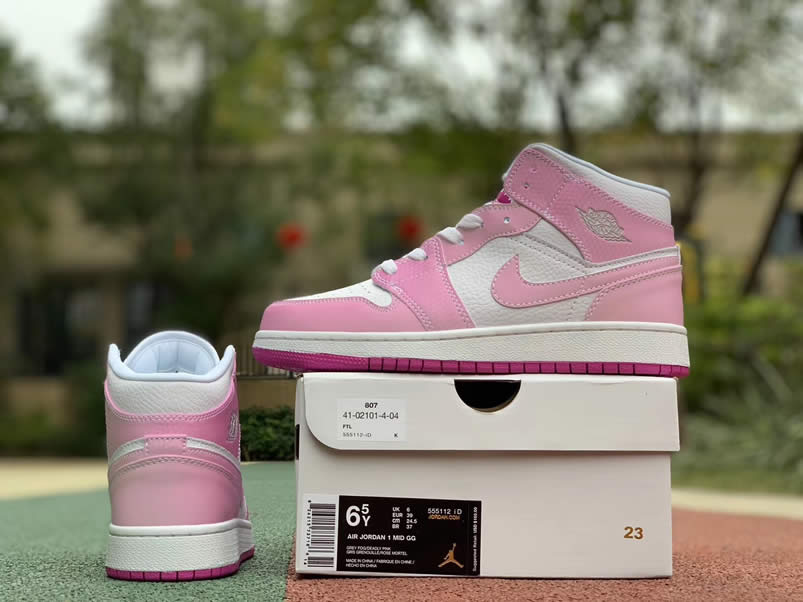 Air Jordan 1 Retro Custom Mid Gs Womens Pink Light Bone Chameleon 555112 Id (13) - newkick.vip