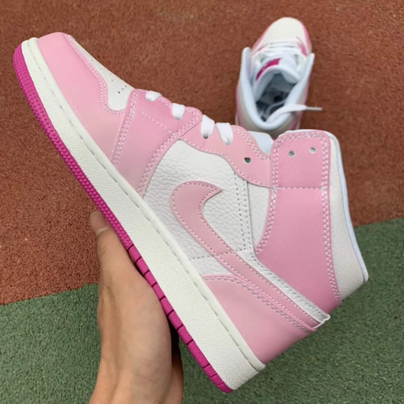 Air Jordan 1 Retro Custom Mid Gs Womens Pink Light Bone Chameleon 555112 Id (3) - newkick.vip