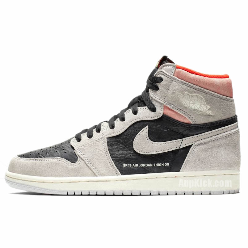 Air Jordan 1 Retro High OG 'Neutral Grey' Hyper Crimson Shoes On Feet 555088-018