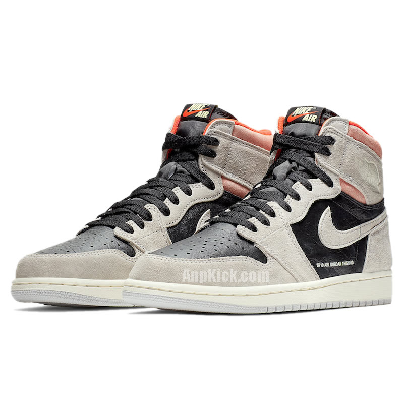 Air Jordan 1 Retro High OG 'Neutral Grey' Hyper Crimson Shoes On Feet 555088-018