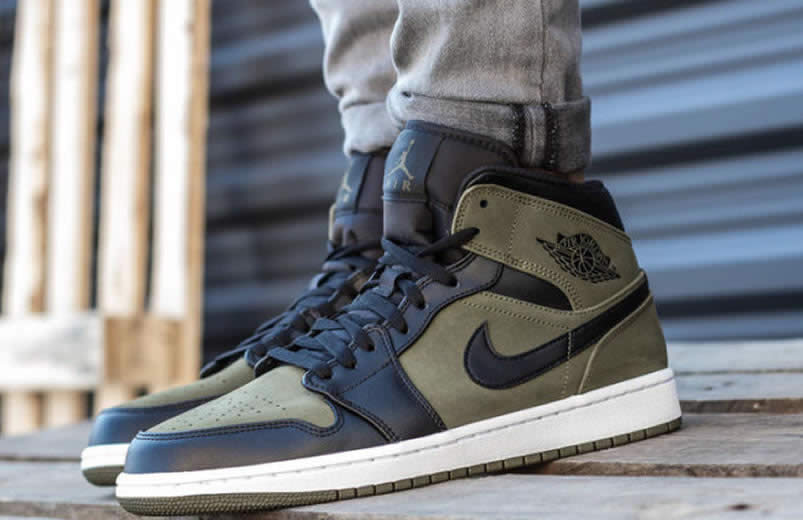 Nike Air Jordan 1 Mid 'Dark Olive Canvas' On Feet 554724-301