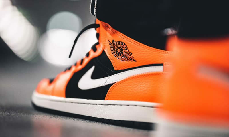 shattered backboard air jordan 1 mid black orange peel on feet