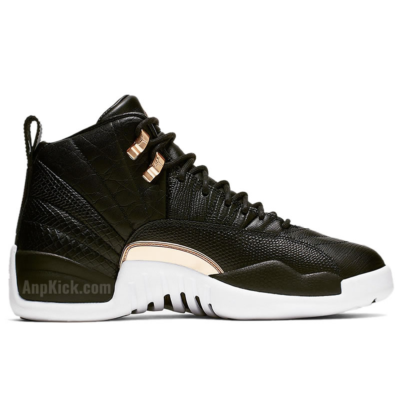 Air Jordan 12 Wmns Snakeskin Midnight Black White Gold Ao6068 007 (2) - newkick.vip