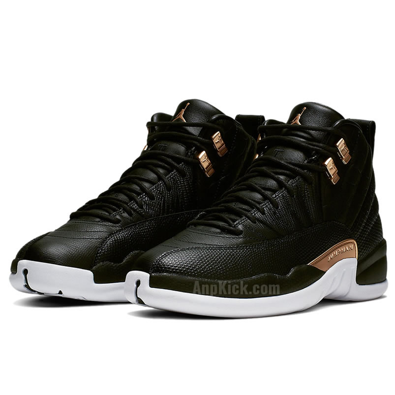 Air Jordan 12 Wmns Snakeskin Midnight Black White Gold Ao6068 007 (3) - newkick.vip