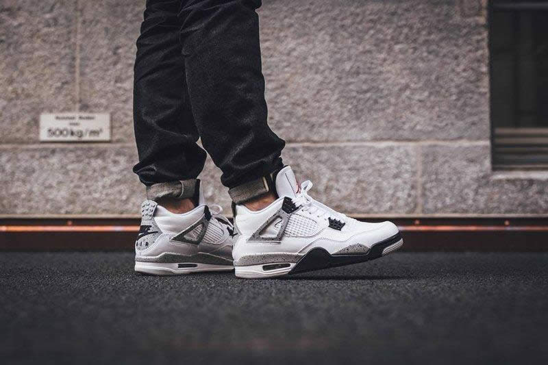 air jordan 4 iv retro og white cement on feet