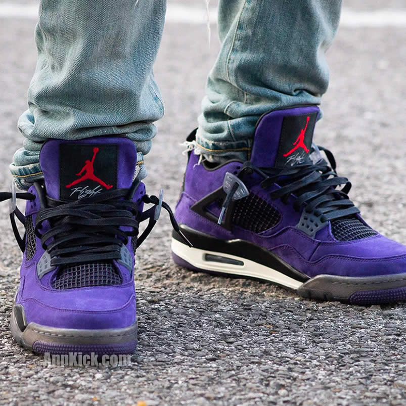 Travis Scott Air Jordan 4 Purple On Feet (1) - newkick.vip