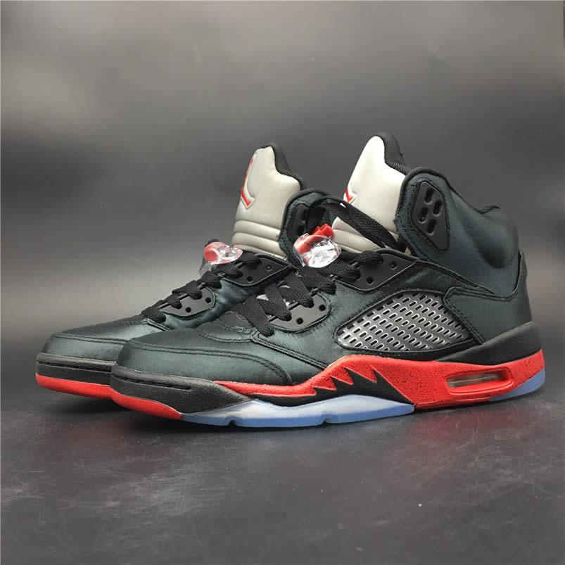 Air Jordan 5 Satin Bred Black University Red For Sale On Feet Outfit 136027 006 (1) - newkick.vip