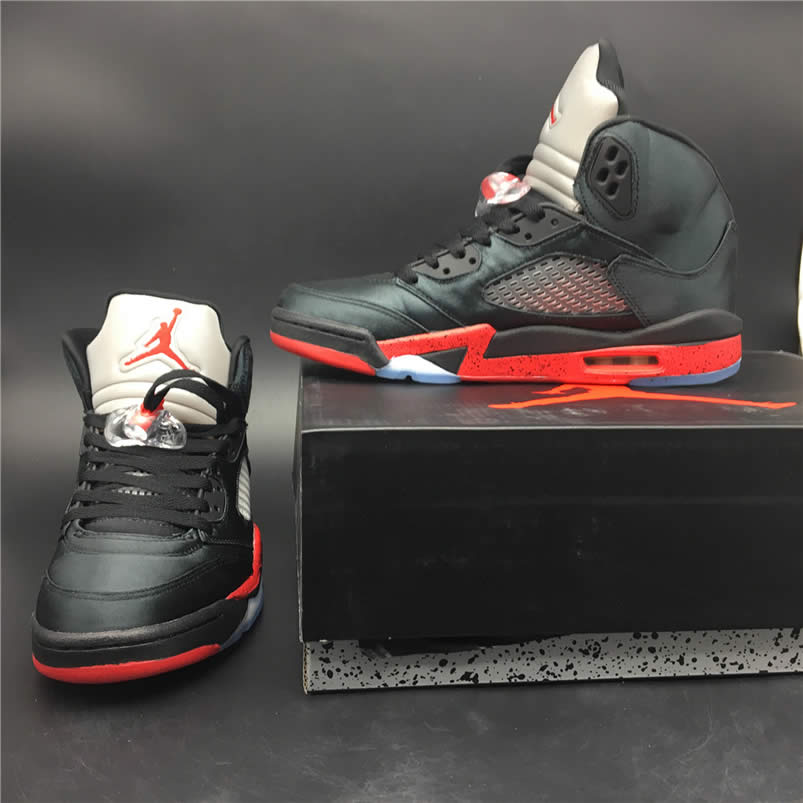 Air Jordan 5 Satin Bred Black University Red For Sale On Feet Outfit 136027 006 (11) - newkick.vip