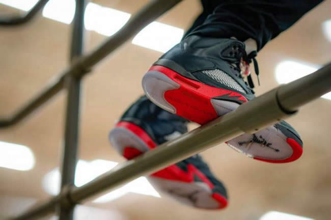 Air Jordan 5 Satin Bred Black University Red For Sale On Feet Outfit 136027 006 (13) - newkick.vip