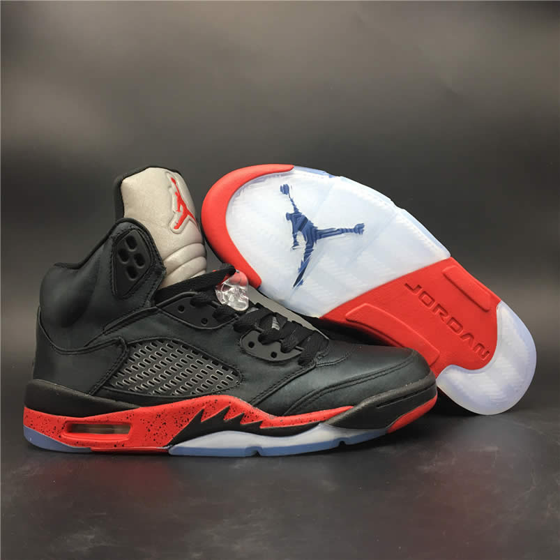 Air Jordan 5 Satin Bred Black University Red For Sale On Feet Outfit 136027 006 (2) - newkick.vip