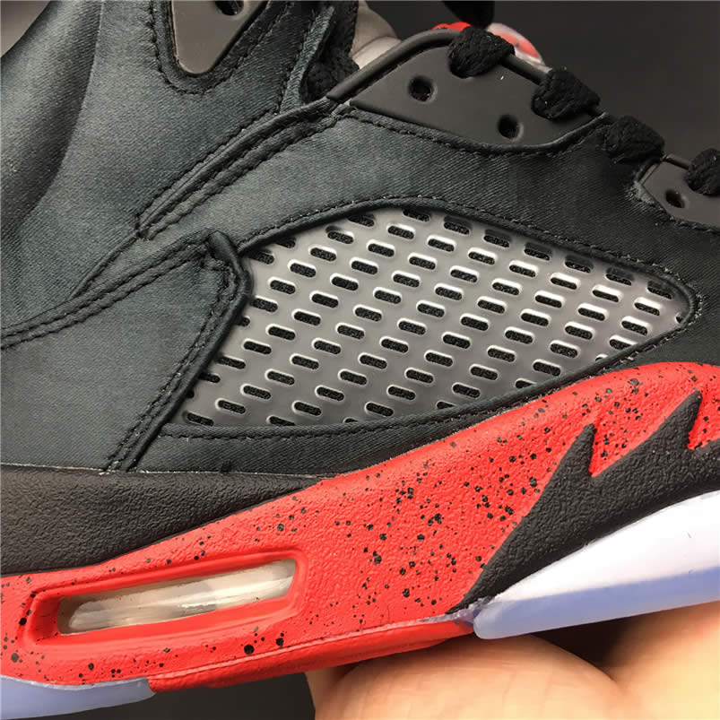 Air Jordan 5 Satin Bred Black University Red For Sale On Feet Outfit 136027 006 (4) - newkick.vip