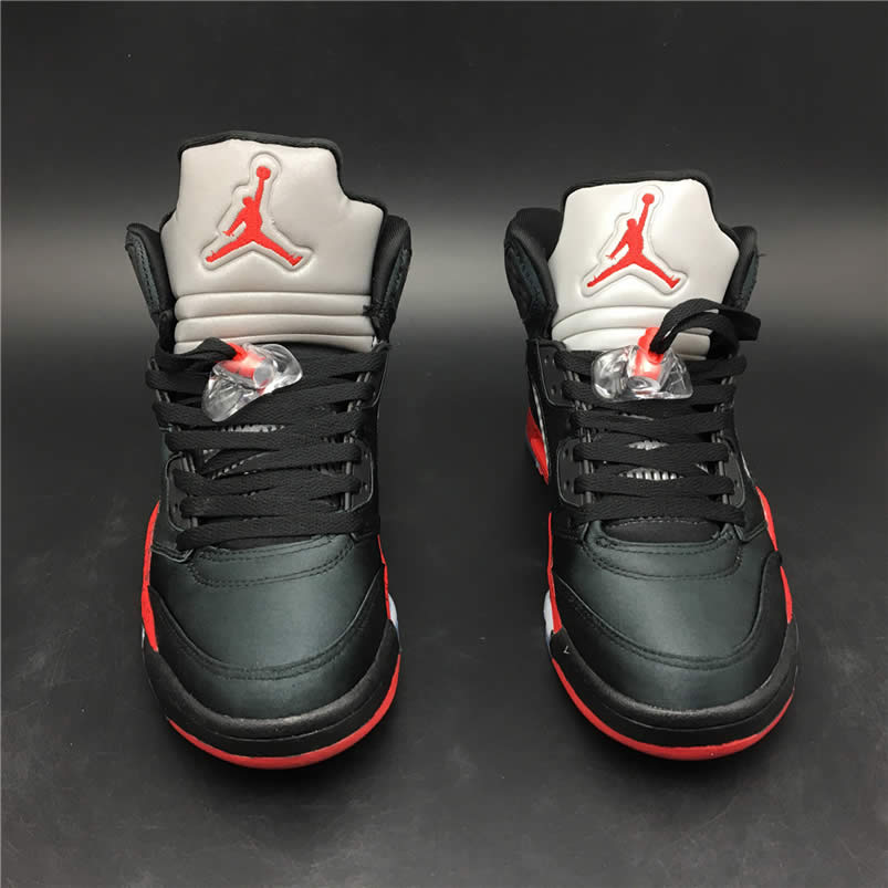 Air Jordan 5 Satin Bred Black University Red For Sale On Feet Outfit 136027 006 (5) - newkick.vip