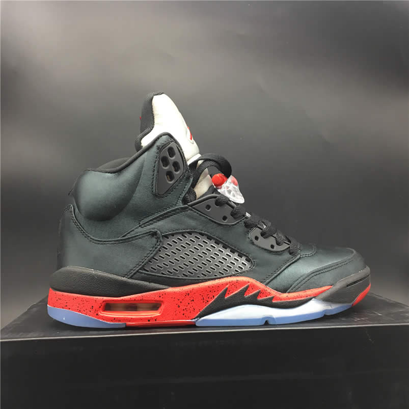 Air Jordan 5 Satin Bred Black University Red For Sale On Feet Outfit 136027 006 (9) - newkick.vip