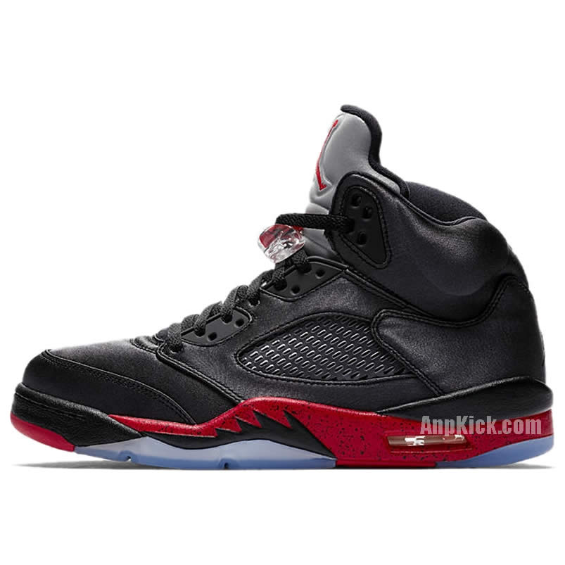 Air Jordan 5 Satin Bred Black University Red On Feet Outfit 136027 006 (1) - newkick.vip