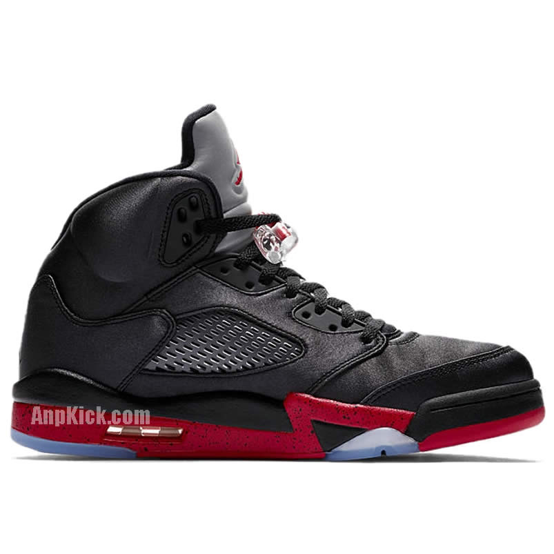 Air Jordan 5 Satin Bred Black University Red On Feet Outfit 136027 006 (2) - newkick.vip