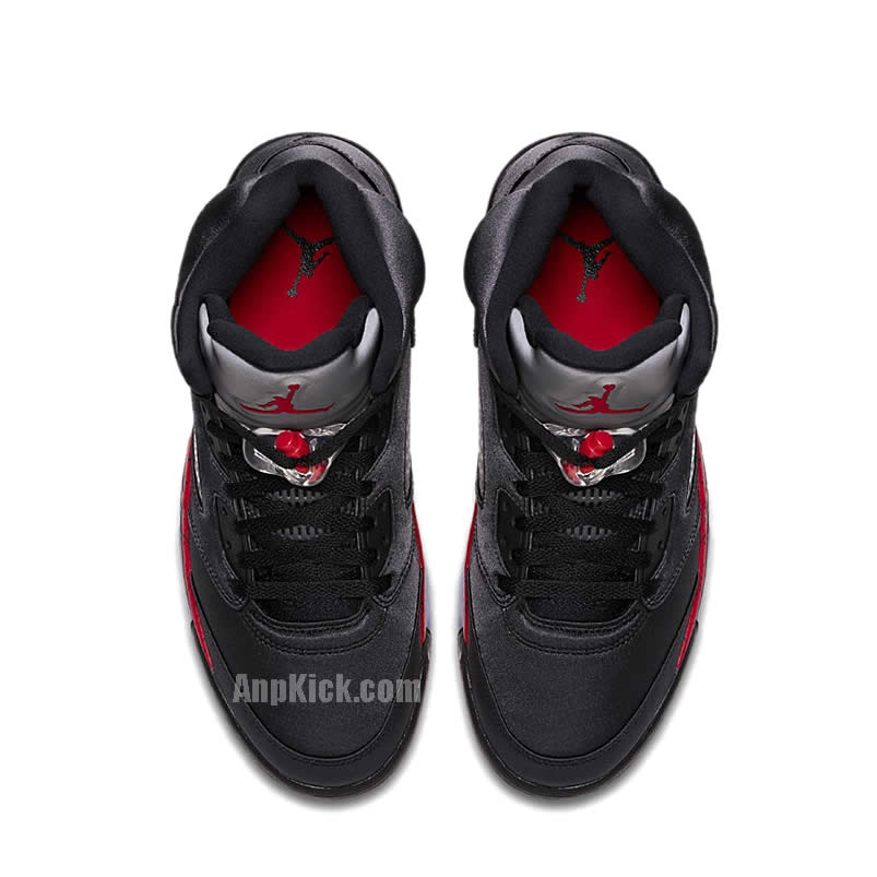 Air Jordan 5 Satin Bred Black University Red On Feet Outfit 136027 006 (4) - newkick.vip