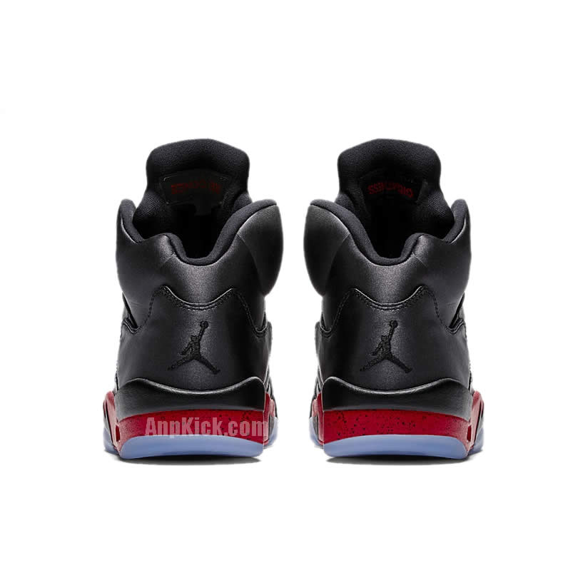 Air Jordan 5 Satin Bred Black University Red On Feet Outfit 136027 006 (5) - newkick.vip