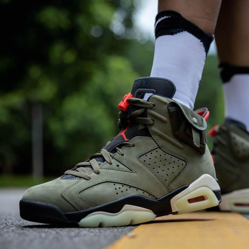 Travis Scott Air Jordan 6 Medium Olive Cactus Jack On Feet For Sale Cn1084 200 (5) - newkick.vip